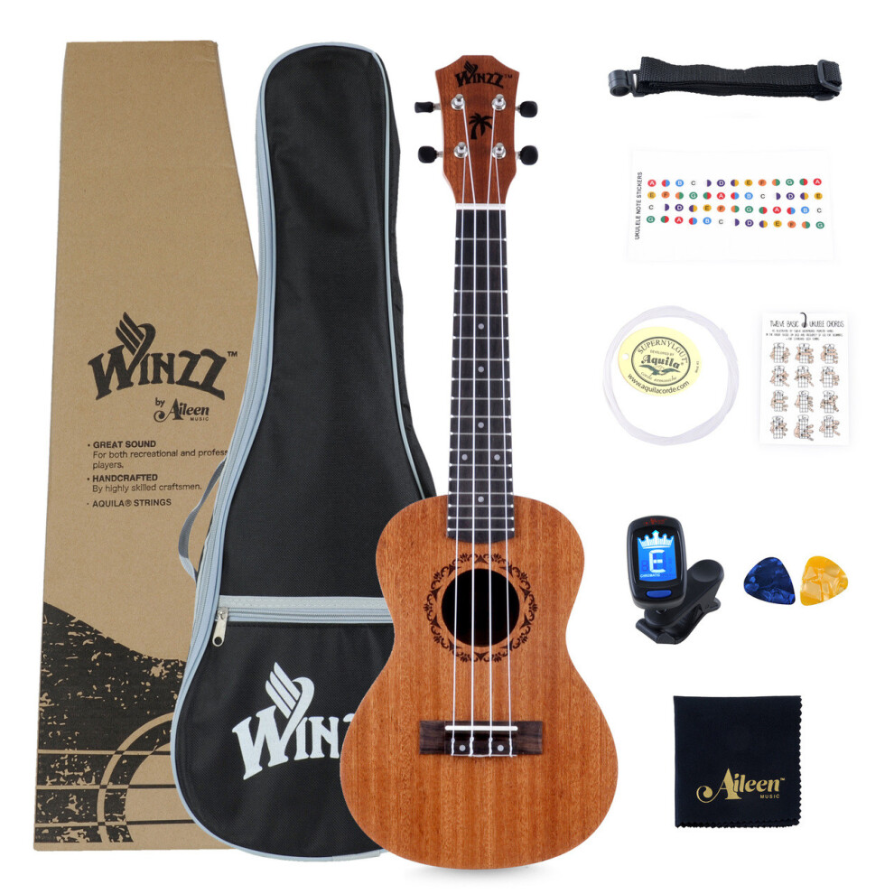 Lovii Concert Mahogany Wooden Ukulele 21 Inch Starter Kit