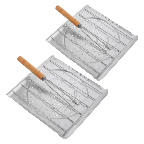2Stk Platzsparender Grillrost Holzgriff Für Barbecue