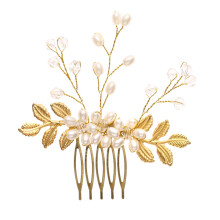 Eleganter Braut Perlen Haarkamm Gold Haarschmuck