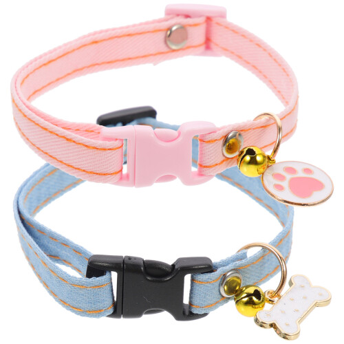 2Stk. Katzenhalsband Aus Baumwolle Polyester Mit Glöckchen Für Drinnen 1