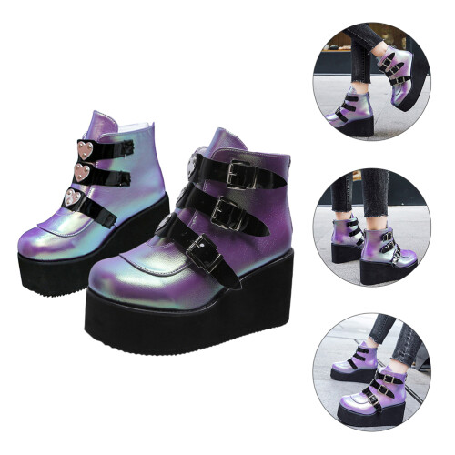 Ankle Boots Hoch Mit Retro-Design Gesicht Damen 2
