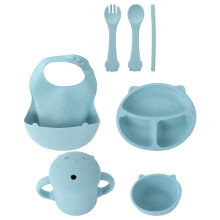 1 Set Siliconen Babyvoedingsvorken Peuterverdeelplate Hemelblauw
