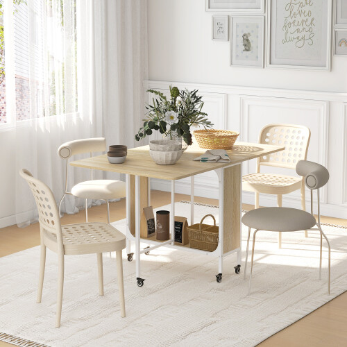 Homcom HOMCOM Mobile Drop Leaf Dining Table on Wheels with Storage Shelf Natural