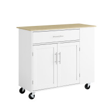 SoBuy White Kitchen Island on Wheels with Drawer