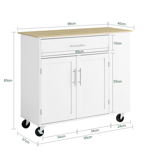 SoBuy Kitchen Island on Wheels White 2