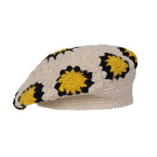 (Beige) Floral Beret Granny-square Handsome Painter Hat Cabbie Hat for Spring Summer Leisure Cap Beret Cap Women Men White