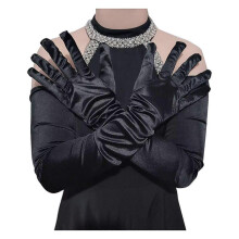 (Black) Evening Party Gloves for Women Long Length Satins Elbow Gloves for Lady Cosplay Costume Sexy Arm Gloves NightClub Gloves White