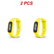 (yellow, 2pcs) 1/2PCS Sport Smart Wrist Watch Bracelet LCD Display Fitness Gauge Step Tracker Digital Pedometer Run Walking Calorie Counter