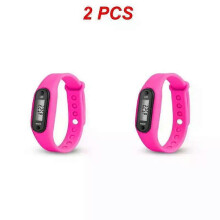 (rose red, 2pcs) 1/2PCS Sport Smart Wrist Watch Bracelet LCD Display Fitness Gauge Step Tracker Digital Pedometer Run Walking Calorie Counter