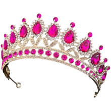 2Pcs Rosy Bridal Headband Rhinestone Tiara for Women Wedding Banquet