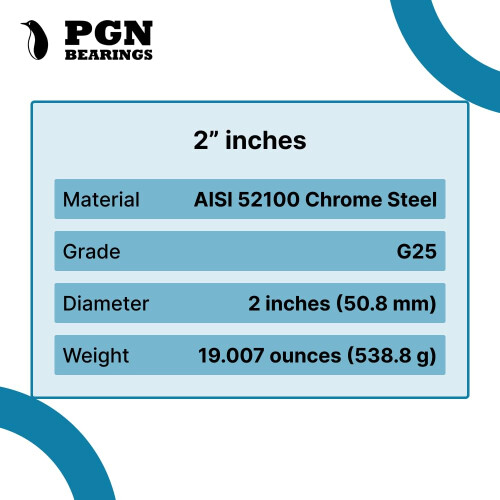 (5 stykker) PGN - 2"""" tommer krom st?llejekugler - G25 pr?cision 2