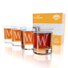 (W-Monogrammi) - 4-osainen 11 unssin kaiverrettujen Heavy Base Rocks -lasien setti - Laadukas tyyliks lasi - Monikyttinen juoma - Rocks Glass - Ka