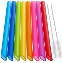 [Punte Angolate] 8 Cannucce Boba Riutilizzabili e Cannucce per Frullati - Cannucce Jumbo Larghe e Riutilizzabili in Plastica per Alimenti SENZA B