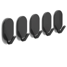 Selbstklebende Haken Oval - 5er Set, ABS, 5.9x3.1x2.1cm, für Bad & Küche Black