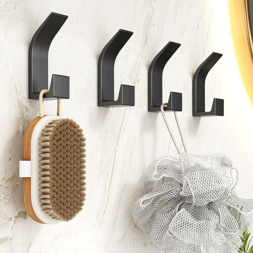 Adhesive Hooks High and Low Hooks - 5 Pack, No Drilling Required Black 2