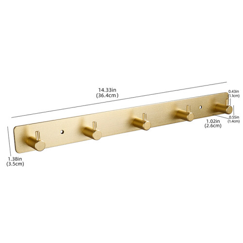Gold 5-Hook Wall Mounted Coat Rack - Drill-Free Installation 1