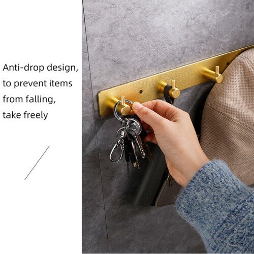 Gold 5-Hook Wall Mounted Coat Rack - Drill-Free Installation 2