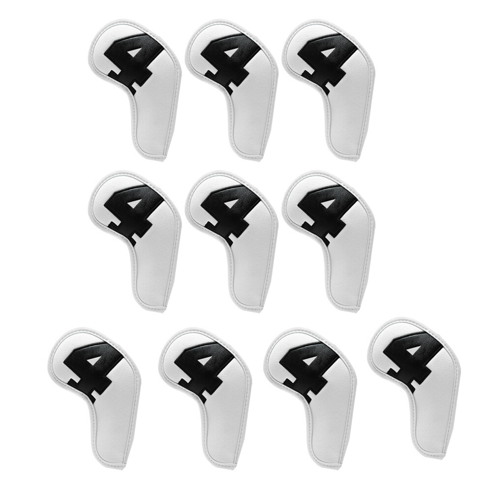 10Pcs PU Golfs Iron Club Head Cover Wedges-White PU black chara-image-OPC-PM5WC8D-NEW