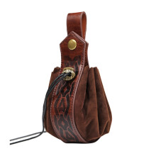 Portable Drawstring Bag Medieval PU Leather Belt-dark brown
