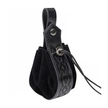 Portable Drawstring Bag Medieval PU Leather Belt Pouch-Black