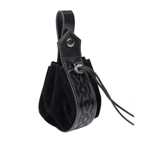 Portable Drawstring Bag Medieval PU Leather Belt Pouch-Black