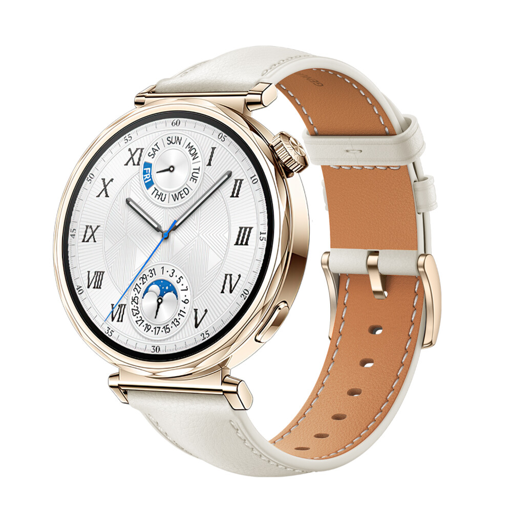 Genuine Leather Watch Strap For Huawei Watch Gt5 - 18Mm White + Gold 0 White,Gold 7314280474271