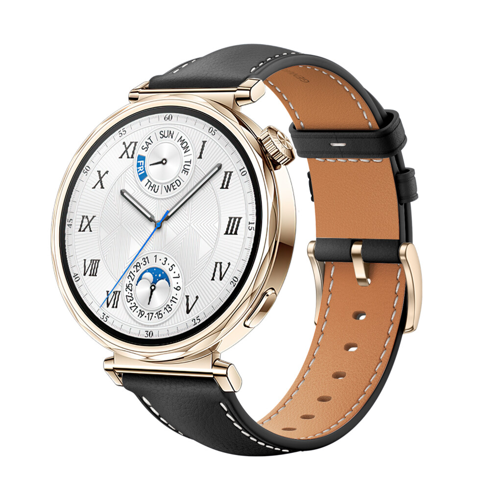 Genuine Leather Watch Strap For Huawei Watch Gt5 - 18Mm Black + Gold Black,Gold 7314280507276