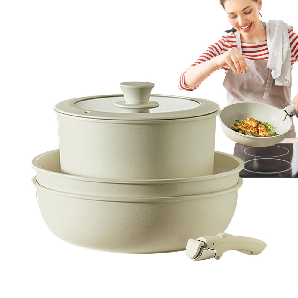 Safe Pans And Pots Set: Nonstick Cream White Cookware With Detachable Handle, 5 Piece Nonstick Pots And Pans Set-image-OPC-PM5WQJB-NEW
