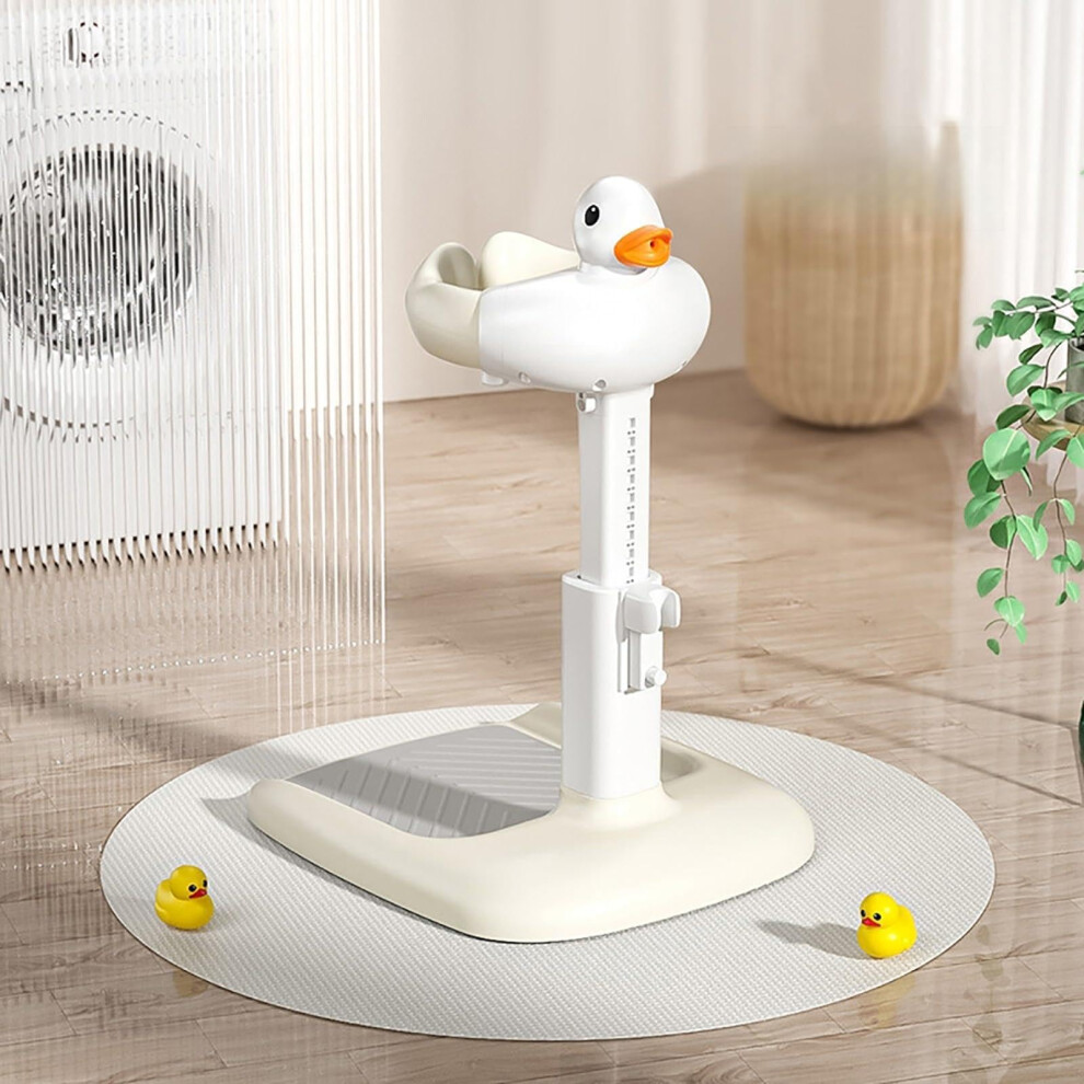 Baby Toddler Shower Tower Adjustable Standing Baby Bath Stand With Support Handles Foldable Design Khaki With Stool
