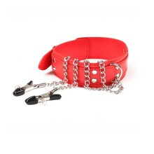 Choker Neck Collar Metal Chain Nipple Clamp Breast Clip BDSM Bondage Gear Red One Size