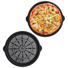 Pizza Maker Round Non-Stick With Ventilated Holes Dishwasher Safe Kitchen Utensil Black Outdoor Picnic And Barbecue