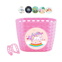Kids Bike Basket for Boy and Girls-Pink with stickers