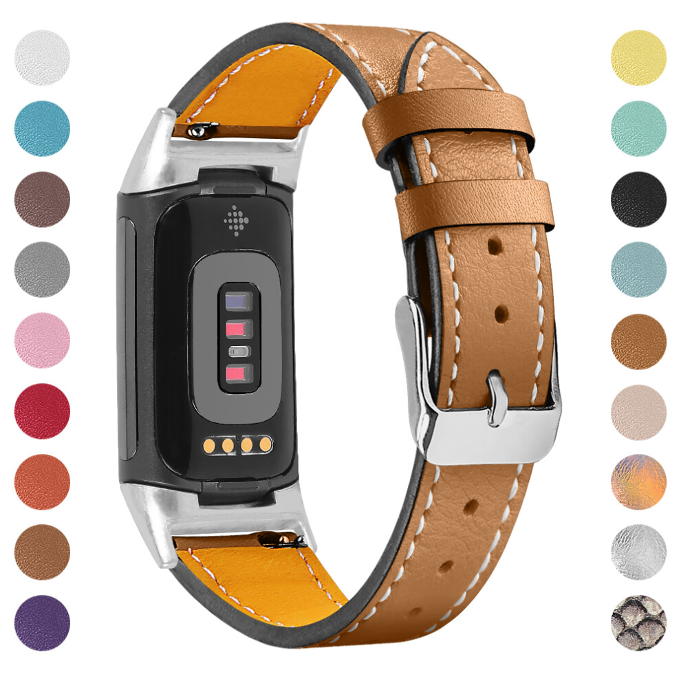 Genuine Leather Strap For Fitbit Charge 5/6 Coffee Brown 7314280823215