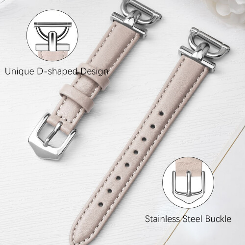 Genuine Leather Watch Strap for Fitbit Versa 4/3/Sense - Rose Pink 1