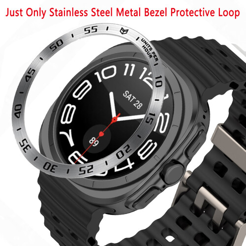 Rustfritt stål bezelring for Samsung Galaxy Watch Ultra Silver + Black 2