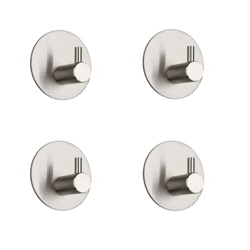 Brushed Silver Seamless Adhesive Hooks Stainless Steel Wall Hooks (4-Pack)   0