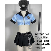 (S, Blue B) Cosplay Police Outfit Halloween Costume For Women Adult Sexy Cop Suit Policewoman Costume Erotic Role Play Game