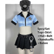 (S, Blue A) Cosplay Police Outfit Halloween Costume For Women Adult Sexy Cop Suit Policewoman Costume Erotic Role Play Game