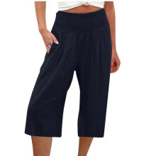 (M, Dark Blue) Womens Casual Wide Leg High Waist Button Down Straight Cropped Trousers Pants Spring Summer Cotton Linen Pants olive green XXXL