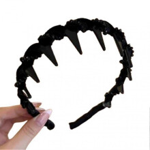 (Black Beads, Black) Hair Volume Booster Wave Headband, Vintage Velvet Wide Beaded Headband Hair Hoops for Women Girls
