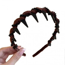 (Black Beads, Brown) Hair Volume Booster Wave Headband, Vintage Velvet Wide Beaded Headband Hair Hoops for Women Girls