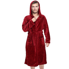 Hooded Bademantel Herren, Erwachsene Männer, Frottierbademäntel, Rot