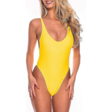 (X Large, Yellow) Women's Swimsuit, Tanga Bikini, High Cut, Back-free, Brazilian Single Bikini, One-piece Beach Bikini