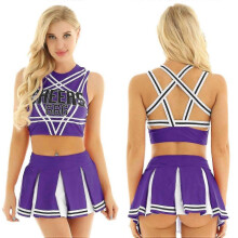 (S, Purple) Womens Cheerleading Costume Sexy Lingerie Cosplay Schoolgirl Uniform Cheerleader Outfits Crop Tank T