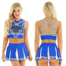 (XL, Blue) Womens Cheerleading Costume Sexy Lingerie Cosplay Schoolgirl Uniform Cheerleader Outfits Crop Tank T