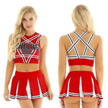 (S, Red) Womens Cheerleading Costume Sexy Lingerie Cosplay Schoolgirl Uniform Cheerleader Outfits Crop Tank T