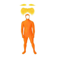 (Adult 190CM) 3Pcs Tangerine Costume Accessories World Book Day Outfits Fake Mustache Beard and Yellow Eyebrows Open Face Bodysuit Adult Onesie Set