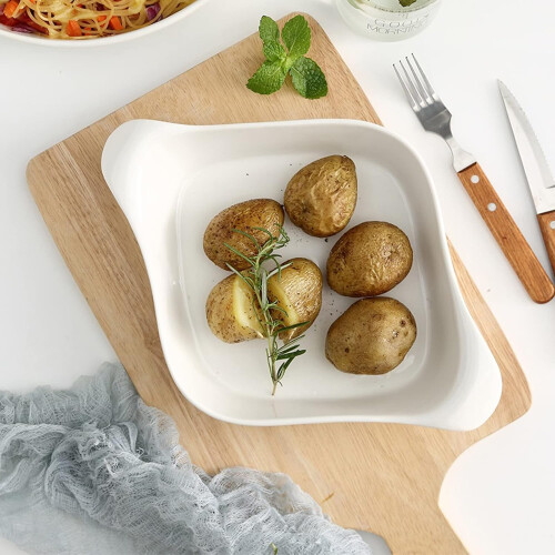 White Ceramic Baking Dish Small Color A Microwave Safe Oven Bakeware Fruit Salad Table Decor 2