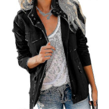 (5XL, Black) Ladies Snap Buttons Military Jacket Streetwear Fall Coat Long Sleeve Utility Jackets