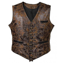 (L, brown) Men's Solid Color Velvet Faux Leather Waistcoats Vest